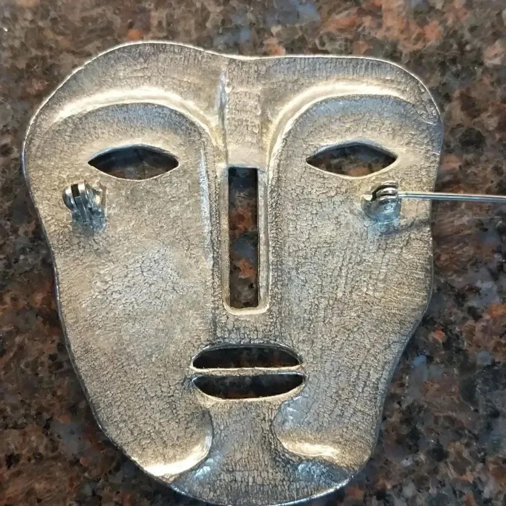 Maxine Denker 1980's Aztec Modernist Mask Brooch...EUC
